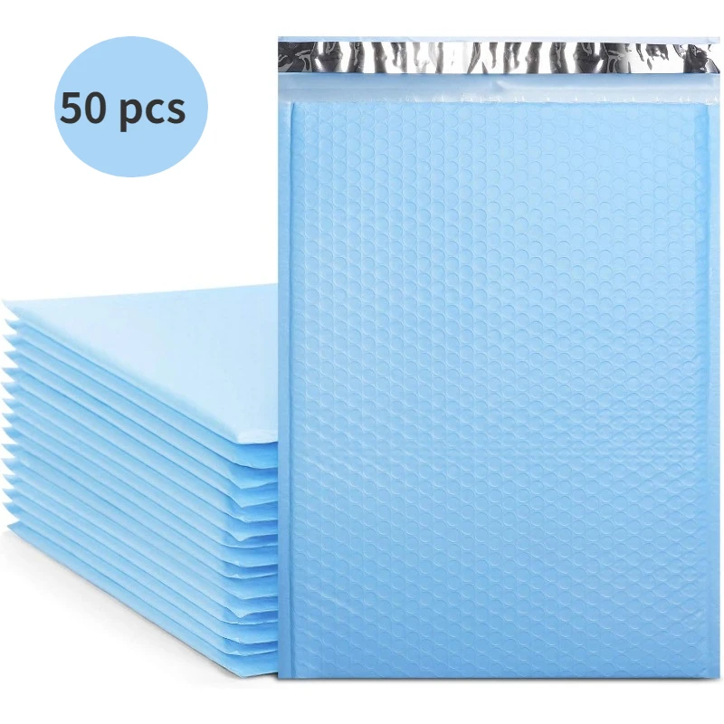 

100pcs Light Blue Bubble Mailing Envelope Waterproof Courier Bag Bubble Mailer Packaging Bag for Shipping