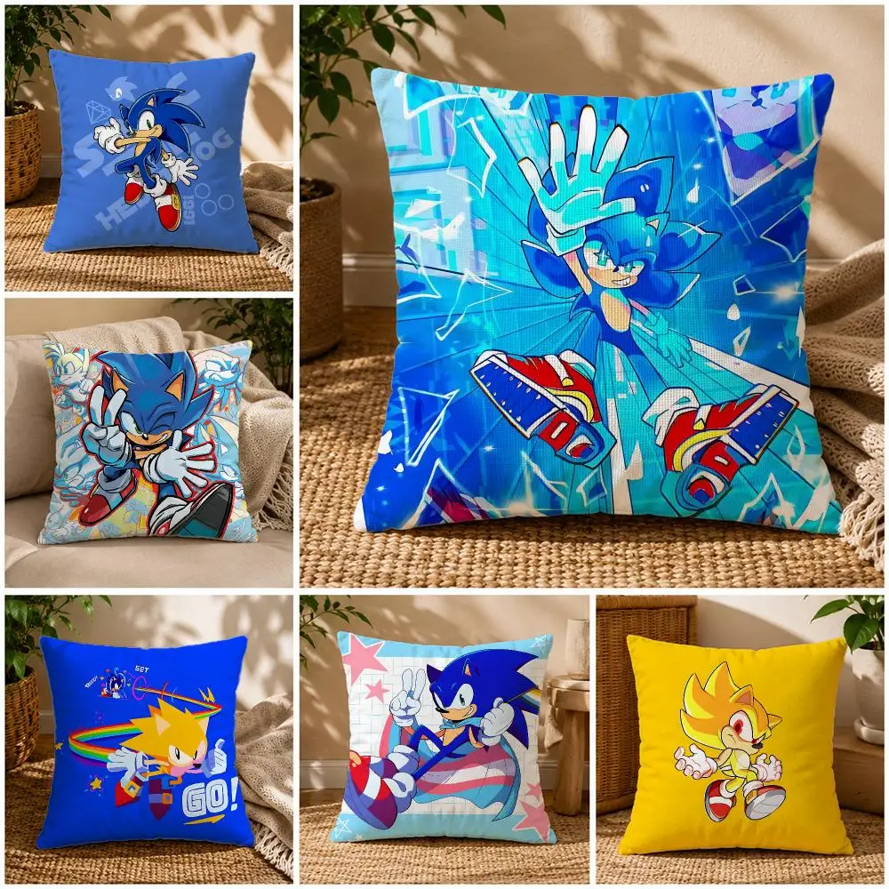 GAME‑Super Sonic Cushion Cover Soft Short Plush Zippered Cushion Covers 40/45/50cm Square Decor for Sofa Home
