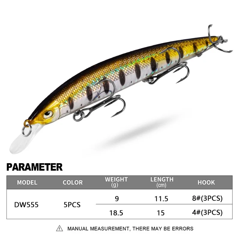 Hard Minnow Fishing Lures, Artificial Hard Bait, Crankbait Carp Fishing Tackle, Bass Trolling, 9G, 18.5g, 5 Colors, 1 Pc