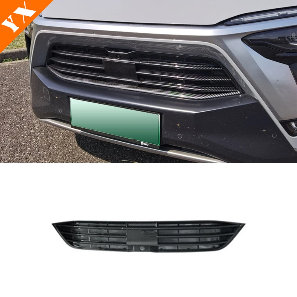 

Black Carbon Look Garnish Car Front Center Grille Hood Anti-insect Net Decor Protection Cover Moulding For Nio ES8 2020-2023