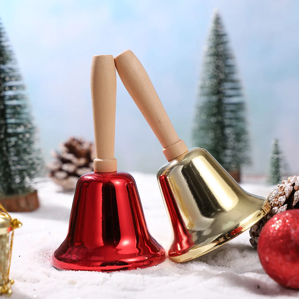2 Pcs Service Bell Hand Decorations Metal Bells Vintage Christmas Golden Percussion Jingle