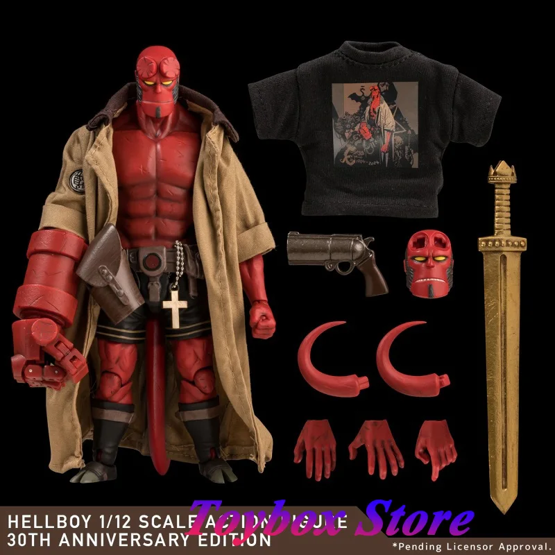 In Stock 1/12 Scale Hellboy Action Figure Khaki Windbreaker Decor Movable Strong 17.5cm Soldier Model Fans Collection Toy