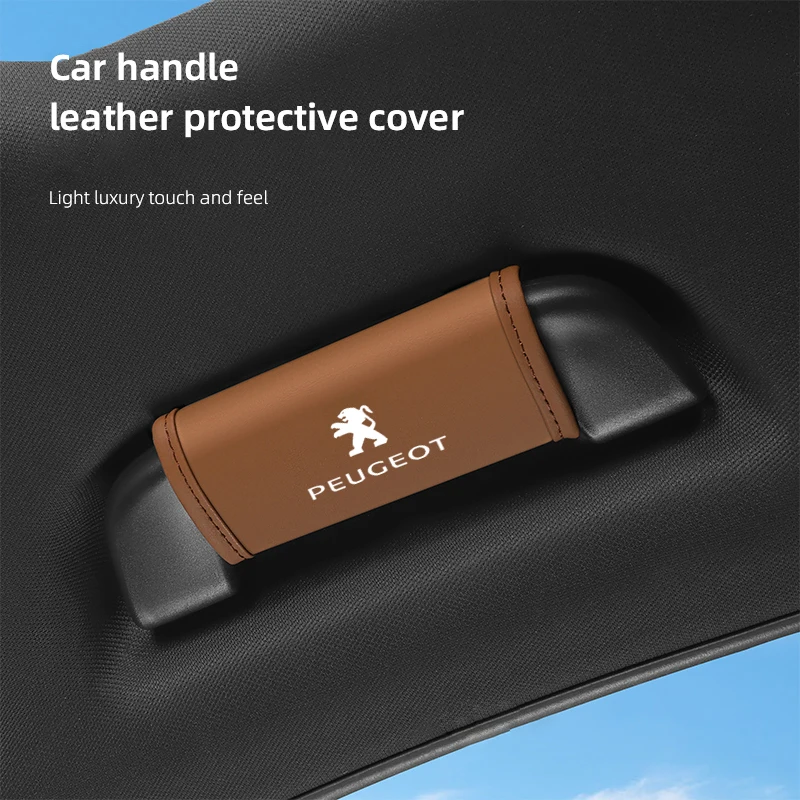 2Pc Car Anti Slip Pull Glove Car Interior Leather Handle Protector Cover For Peugeot 107 408 4008 308 3008 5008 508 2008 208 301 view 3