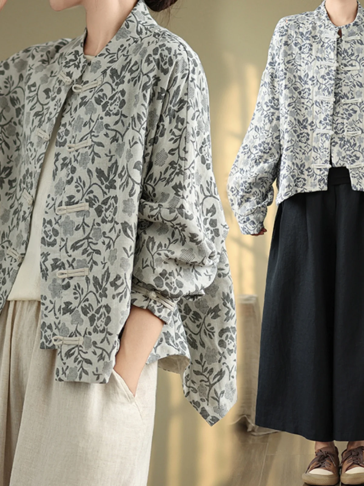 

Large Size Women's Long Sve irt Autumn Faion Design Sense New Chinese Sle Coat Button Trim Label Commute Art Loose F...