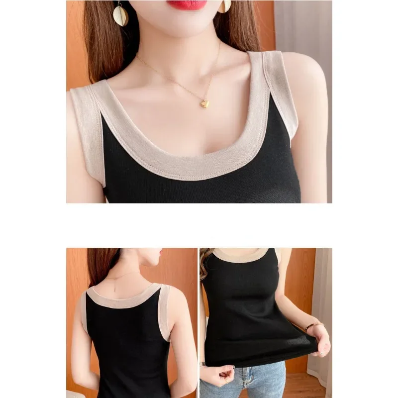 2024 New Two Tank Tops Women Plush Thickened Winter Straps Small T-shirt Top Gallus Beautiful Back Bottom Layer Warm Underwear