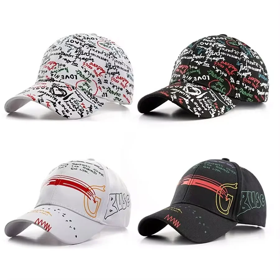 TULA017 Topi Bisbol Wanita Kasual Motif Topi Ayah Fitted Dapat Disesuaikan Pria Luar Ruangan Topi Hip Hop Katun Gambar Grafiti