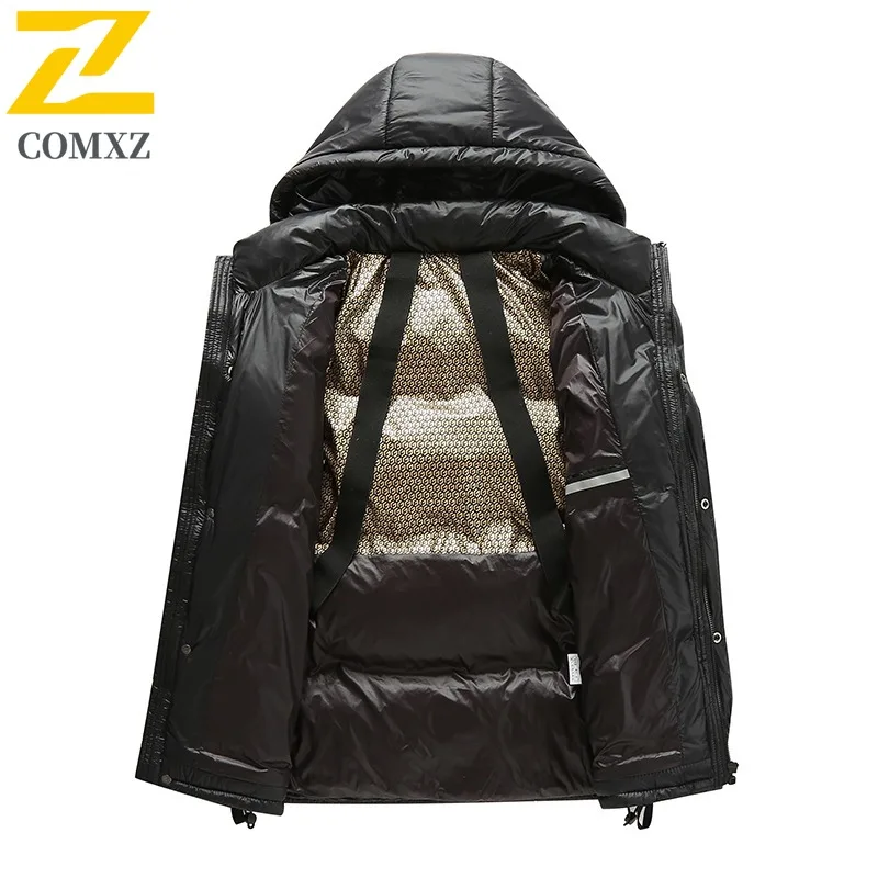 COMXZ Men's Hooded Puffer Jacket Winter  Streetwear Coat Windproof Water-Resistant American Style Thickened Warm Outerwear