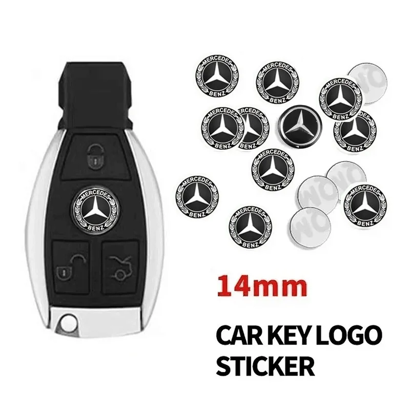 10pcs 14mm Car Key Emblem Sticker Auto Interior Epoxy Decor Decals For Mercedes Benz G S R C E B A Class GLA GLK E300 S200 W206