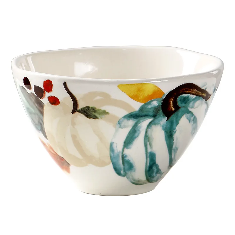 Pastoral Style Ceramic Tableware Dessert Bowl Creative Household Double Ear Soup Bowl Underglaze Color Bowl Breakfast Coffee Cup