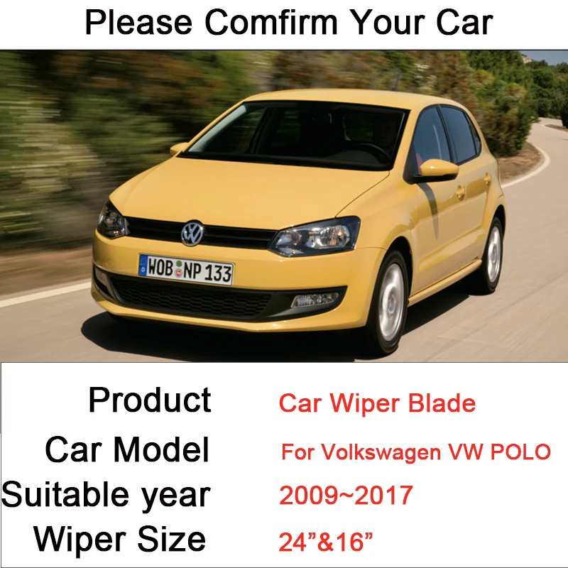 Front Windscreen Windshield Wipers Fit For Volkswagen VW POLO Sedan Vento 6R 6C 2009~2017 MK5   Rubber Wiper Blades Car Stickers