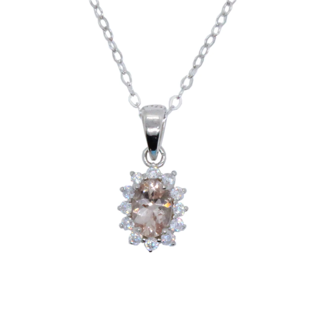 CoLifeLove 100% Natural Morganite Pendant for Daily Wear 4mm*6mm 0.5ct Morganite 925 Silver Pendant Gift for Woman