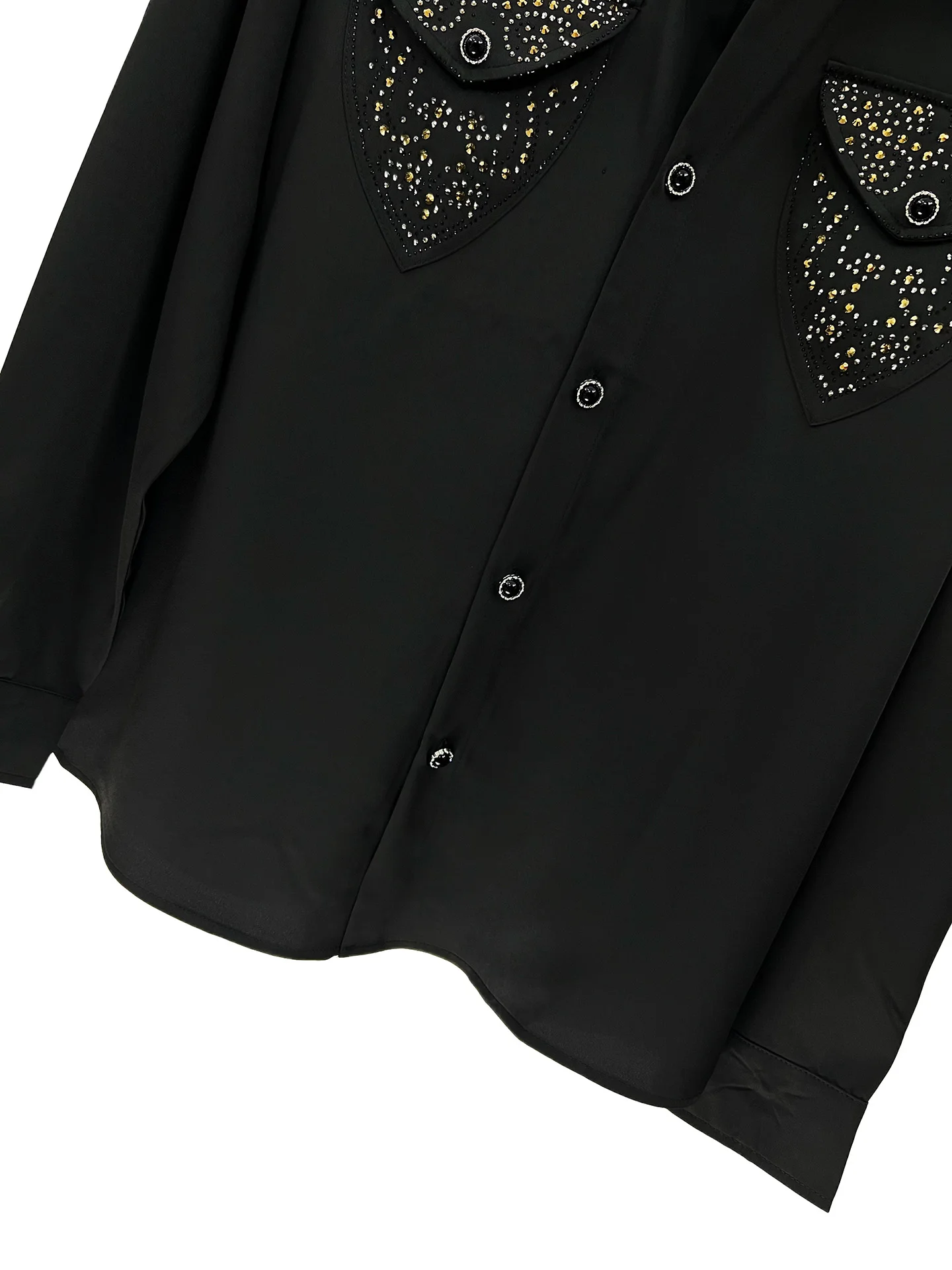 High-End Pocket Design Rhinestone Shirts Men 2025 Spring Autumn New Stylish Long Sleeve Shirts Masculinity Solid Color Chic Tops