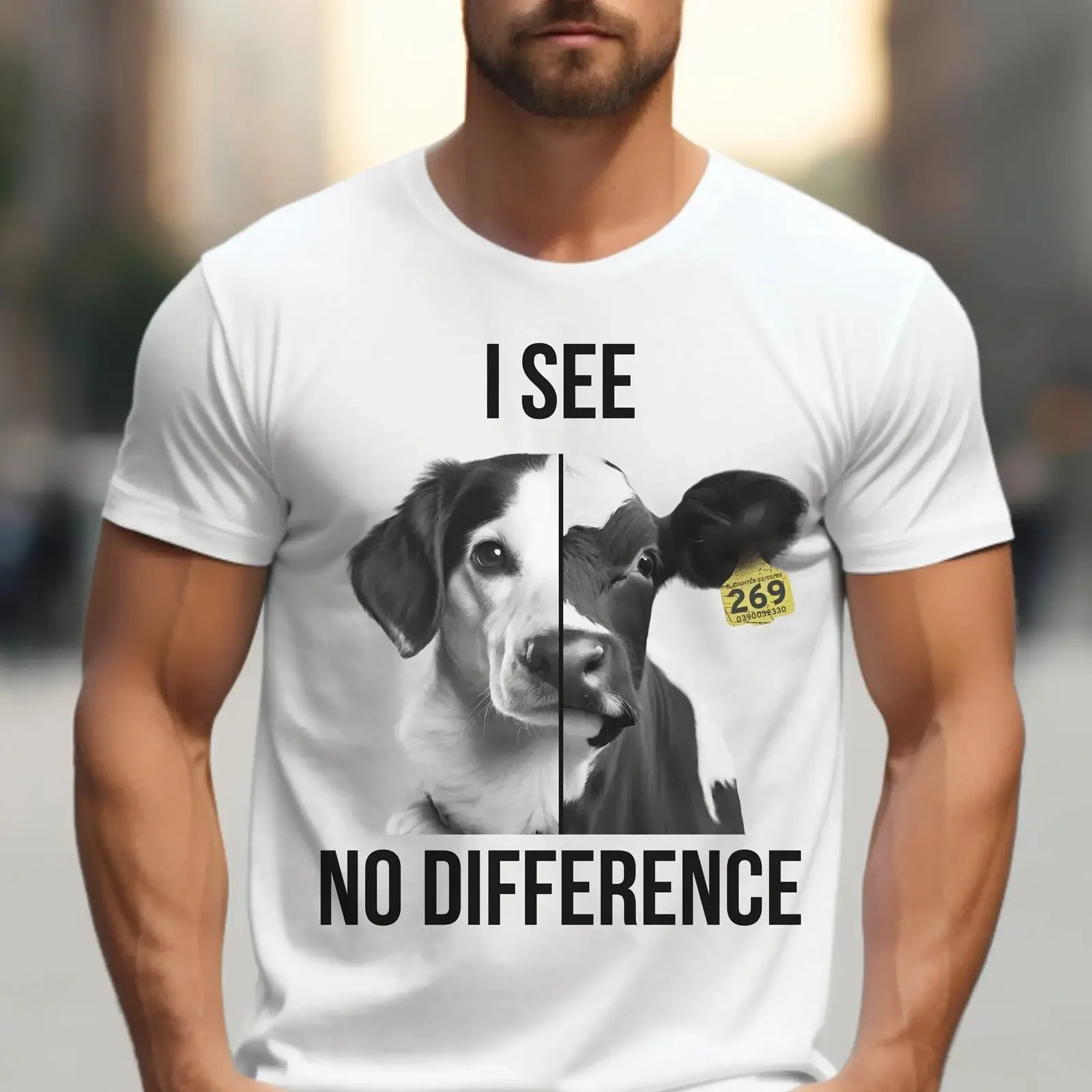 Vegan I See No Difference T Shirt Animal Rights Activist Anti Speciesism Calf Dog for Liberation vintage Washed Versatile