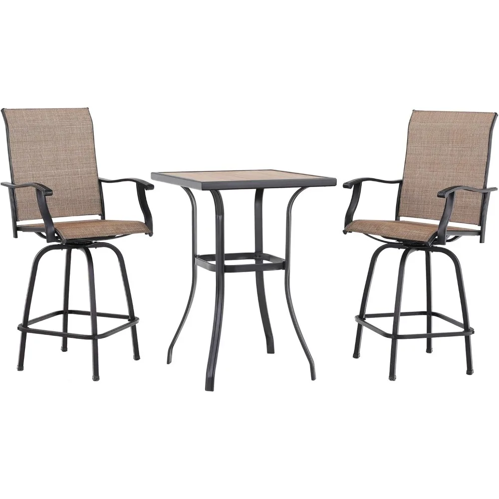 

3 PCS Patio Swivel Bar Sets Textilene High Bistro Sets with 2 Outdoor Bar Stools and 1 Square Bar Table, Brown Freight free