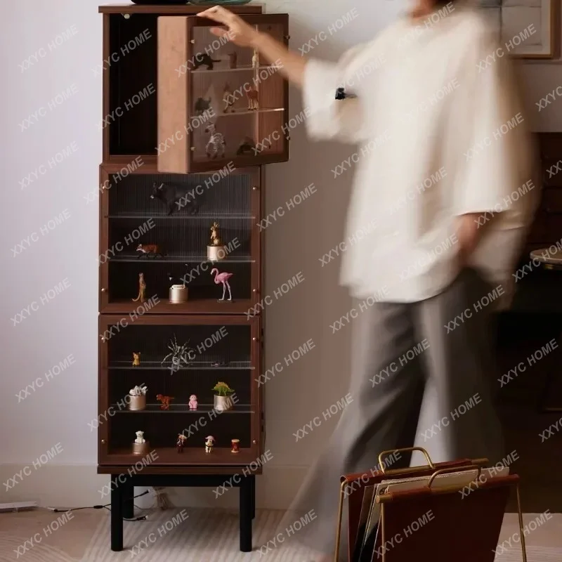 XX Display Cabinet Walnut Solid Wood Layered Storage Glass Storage Display Cabinet Figure Wine Cabinet