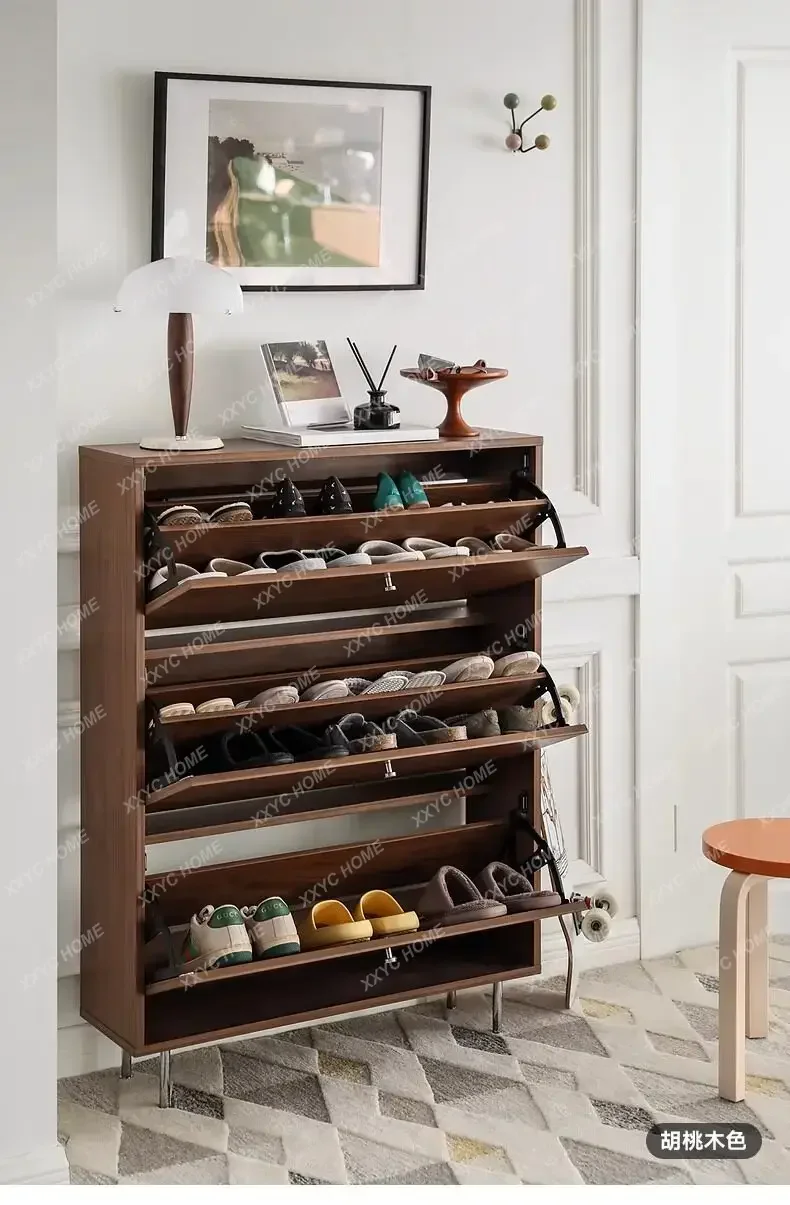 XXMedieval style tipping bucket shoe cabinet storage cabinet integrated against the wall large-capacity entrance cabinet