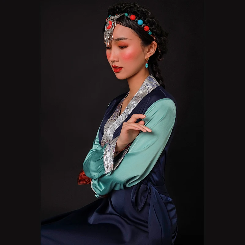 

Tibetan Dress Women Chinese Folk Style Robes Spring Summer Long Sleeve Traditional Tibetan Clothing Ropa Tradicional Tibet