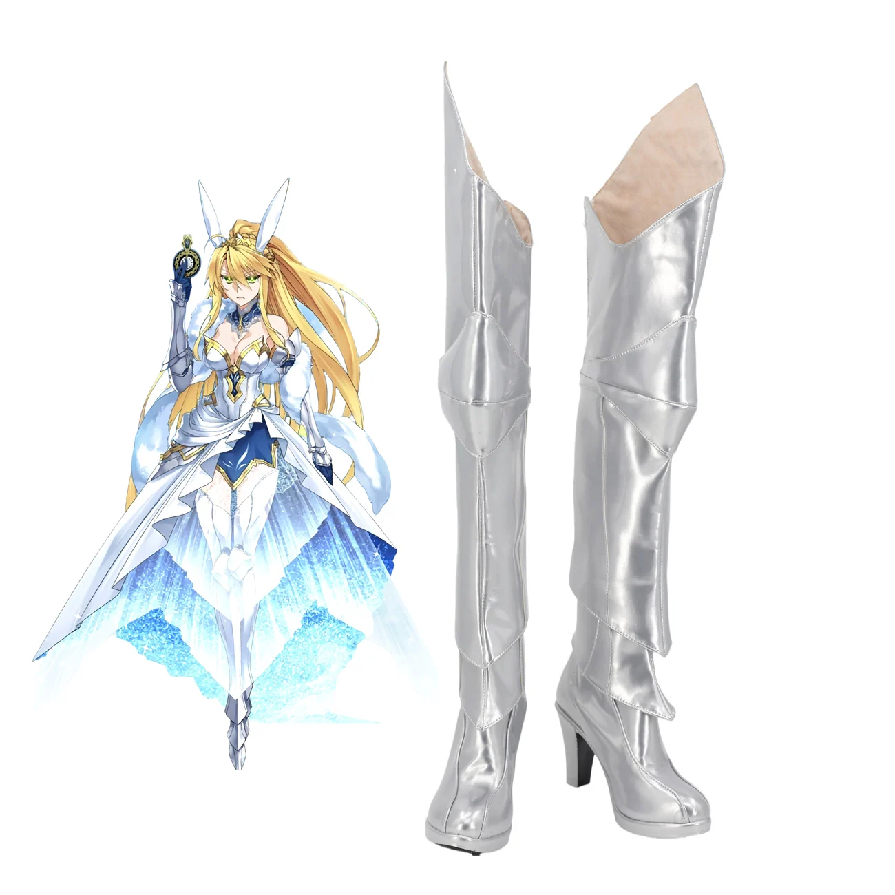 

FGO Artoria Pendragon Cosplay Shoes Silver Long Boots Custom Made Any Size