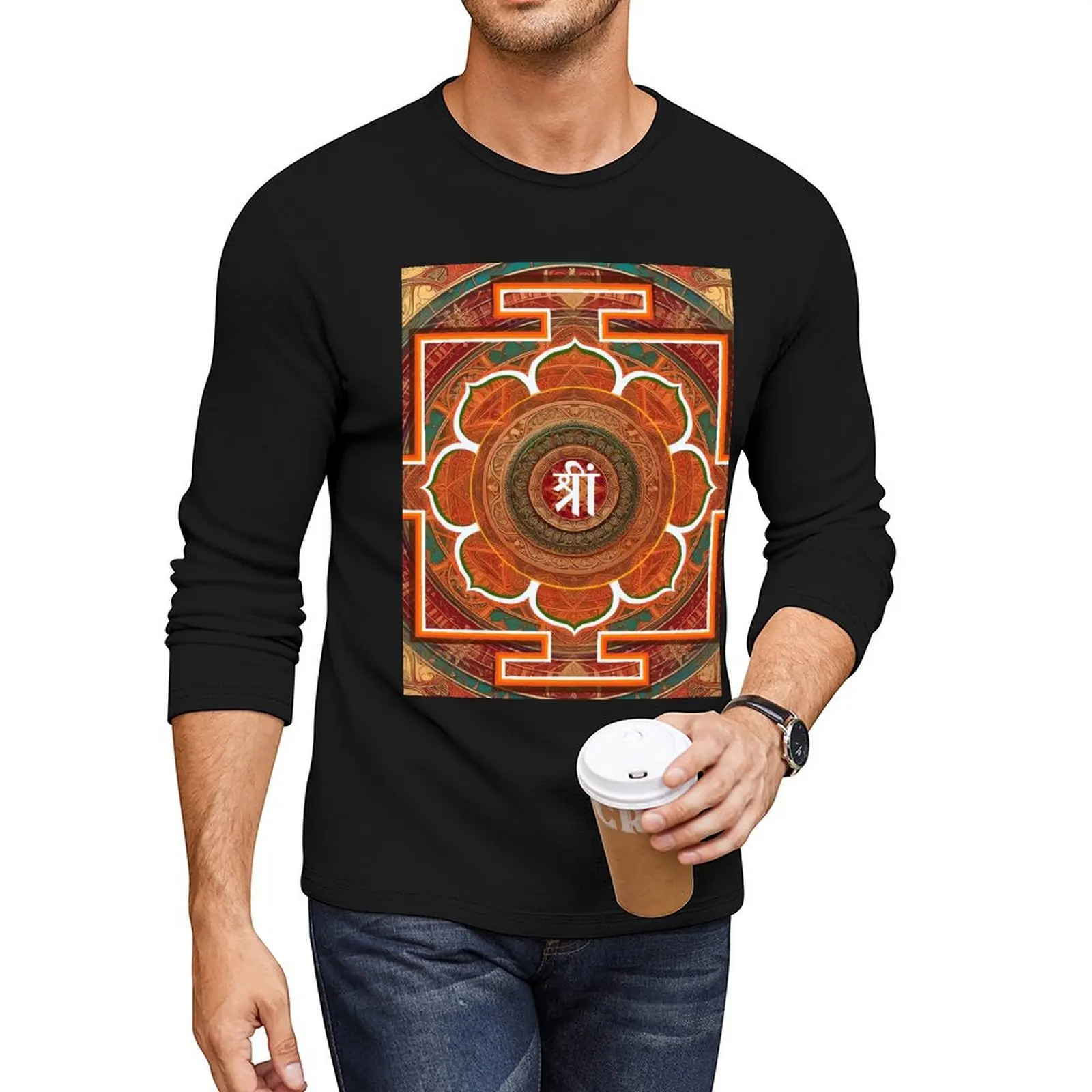 Symbol and mantra of Goddess Lakshmi, Goddess of Fortune and Prosperity Long T-Shirt shirts graphic tees tshirts for men