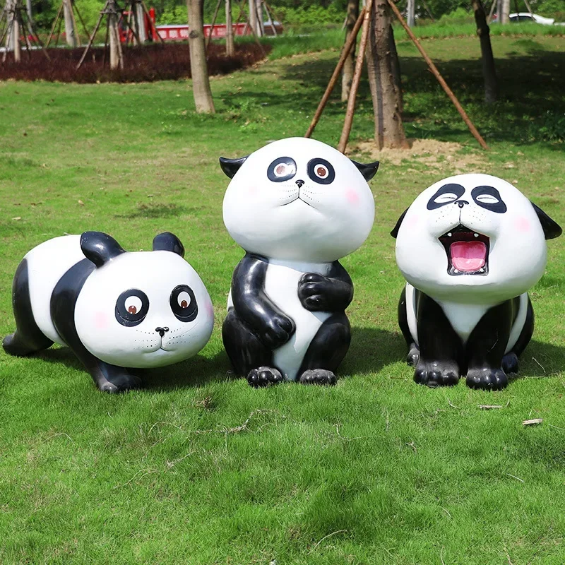 Cartoon panda ornament fiberglass sculpture outdoor garden landscape garden kindergarten sales office lawn decoration