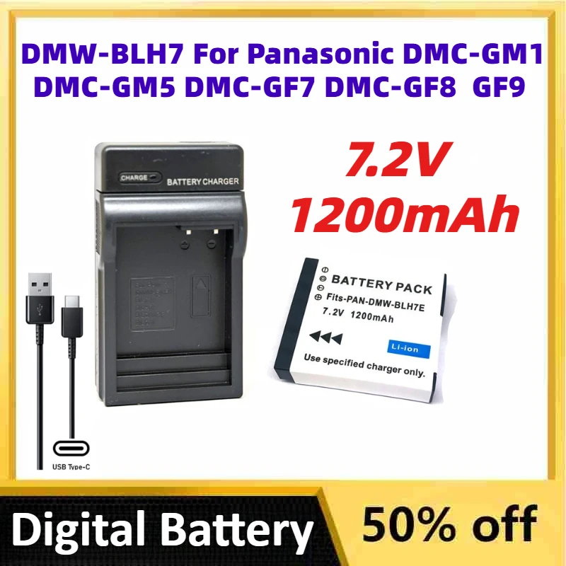 

7.2V 1200mAh DMW-BLH7 Li-lon Camera Battery + USB Charger for Panasonic Lumix DMC-GM1 DMC-GM5 DMC-GF7 DMC-GF8 GF9 LX10