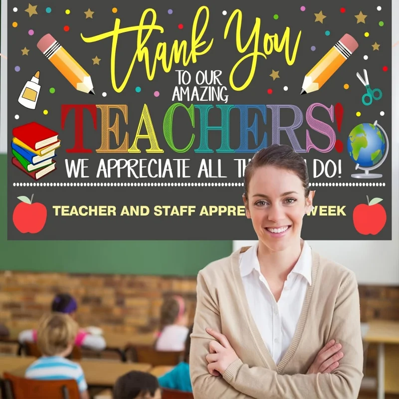 VIKAMA Teacher's Day Thank You Banner | Campus and Classroom Decorative Backdrop | Teacher's Day Event Decorations