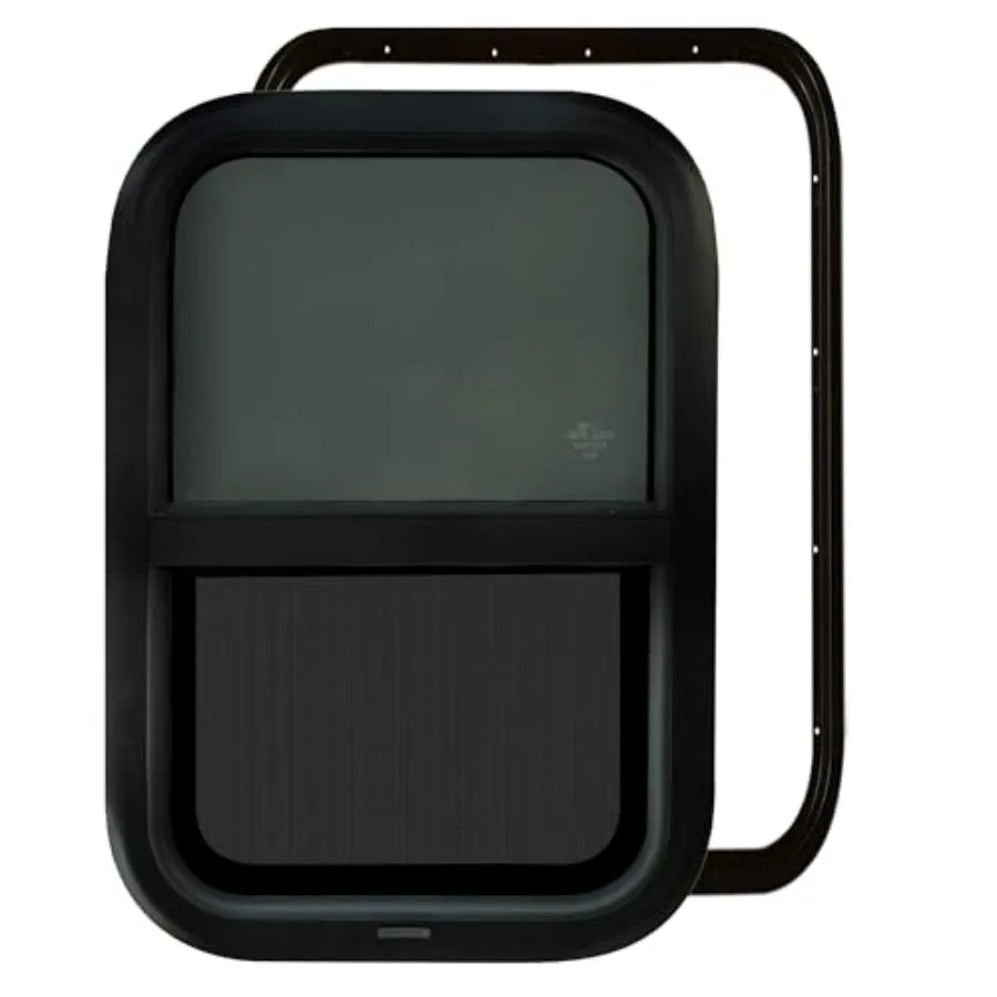 

Trailer Window 12x22 Tempered Glass with Screen Trim Kit 1-1/2 Wall Fit for Teardrop Camper Cargo Travel Motorhome Vertical Sli