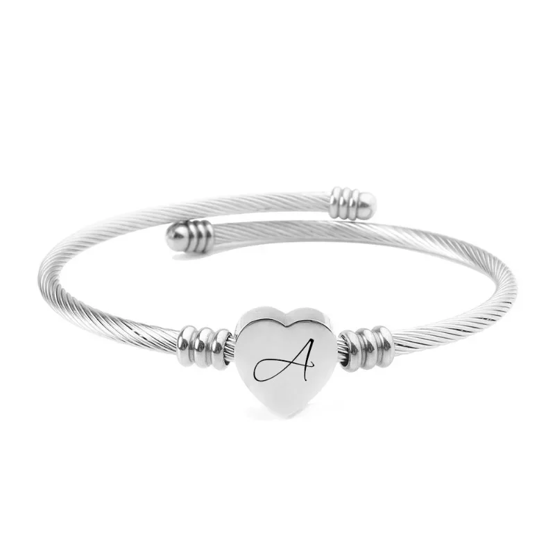 

Female Hot-selling 26-letter Wire Braided Cable Titanium Steel Heart-shaped Fashion Women's Bracelet Men Bracelet Nail Love 2024