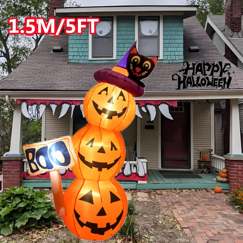 

Halloween 1.6M/5.2FT Pumpkin Cat Inflatable Model Built-in LED Light Outdoor Garden Courtyard Holiday party Horror Decor Prop