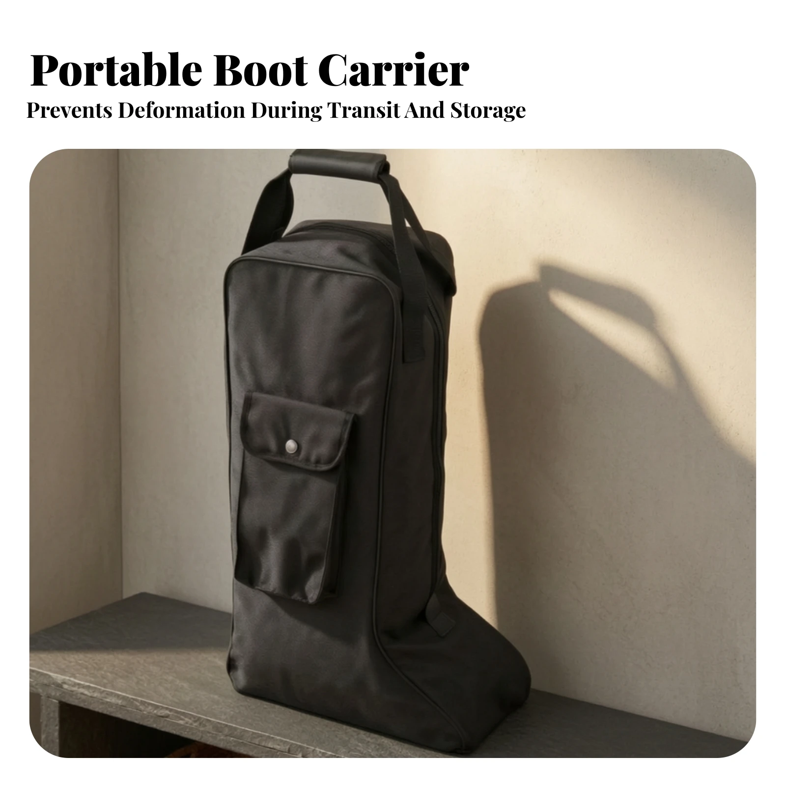 Riding Boot Storage Bag Lightweight Tall Structured Boot Bag with Front Pocket Wear-Resistant Portable for Skiing, Camping