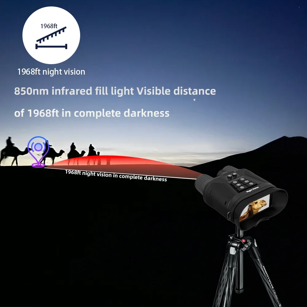 Ponbos-Télescope DulBinoculaire 4K UHD, Jumelles Infrarouges, Vision Nocturne pour la html, Camping, 40MP, Zoom Numérique 8X, 600M