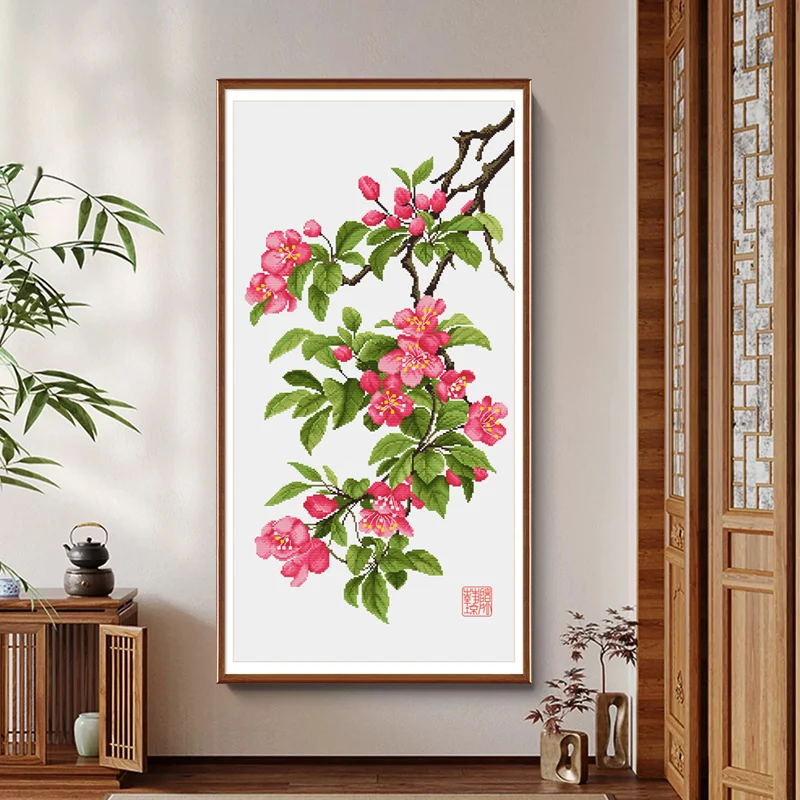 

Новая вышивка крестиком в китайском стиле с весенними цветами, вертикальная версия, ручная работа, для прихожей и гостиной, хлопковая ткань, декор для дома