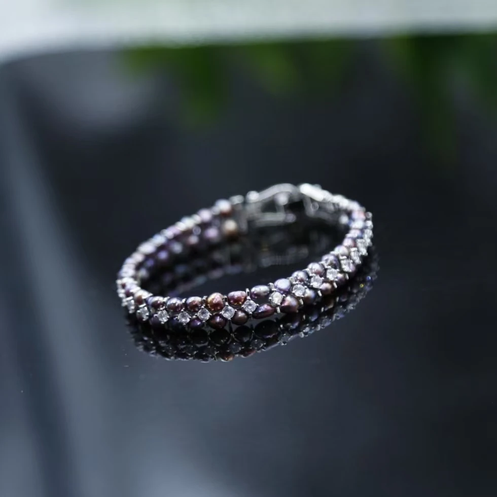 

Freshwater 3mm + Purple Aurora Mixed Color Keshi Double-layer Woven Pearl ‌Bracelet Fine Jewelry Gift for Woman