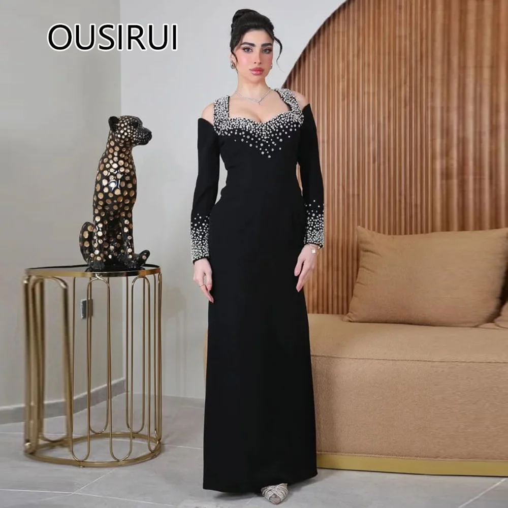 Robe de Soirée Longue en Satin Perlé et Clip Brcorporelle, Dos aux, à Lacets, Manches sulf, Sur Mesure, Mode Arabe