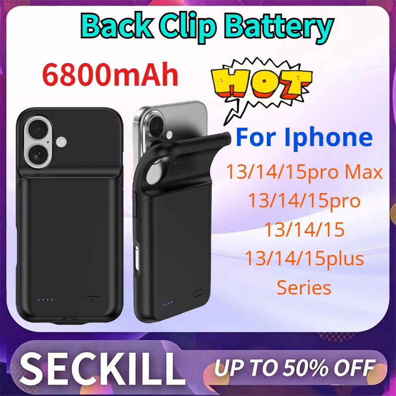 6800mAh Rechargeable Back Clip Battery PD20W Fast Charging for Iphone 11/12/13/14/15pro Max XS Max XR 7 8 Plus Series