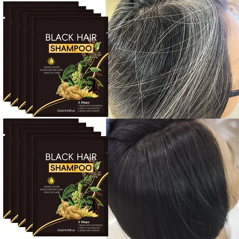 Bag of 3-in-1 Instant Hair Color Shampoo, DIY Hair Color Herbal Color Treatment, 25ml Hair Color Sachet