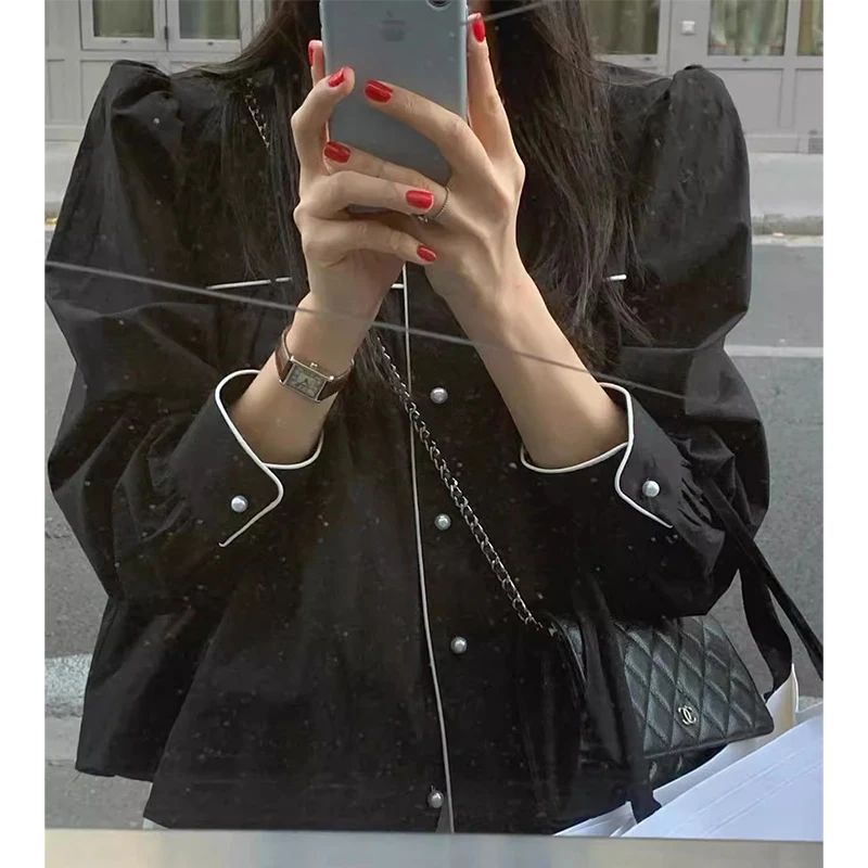 

Chic Spring Casual Loose Long Sve round Ne Single Button Color Blo Women's irt Korean Sle Comfortable Fit