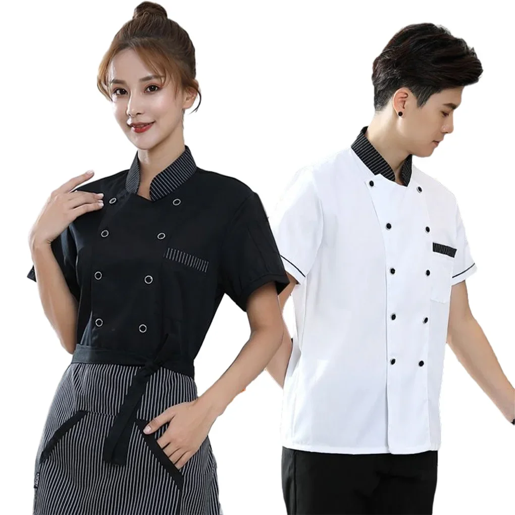 Uniformes de chef pour hommes et femmes, manteau de chef, respectueux de la peau, respirant, double boutonnage, travail, restaurant, cuisine, vêtements de cuisine