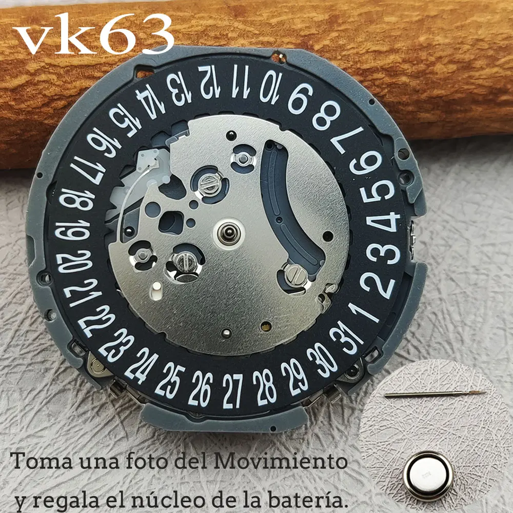 Movimiento Vk63 Calendario Negro de 3 Puntos Accesorios de Reloj Para Hombres Reemplazo de Regalo de Núcleo