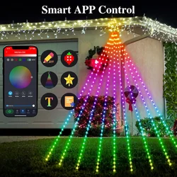 Luci natalizie intelligenti, 317 LED Luci a cascata da 5 m Controllo app Luci per albero Topper per albero stellare per la festa di nozze Capodanno