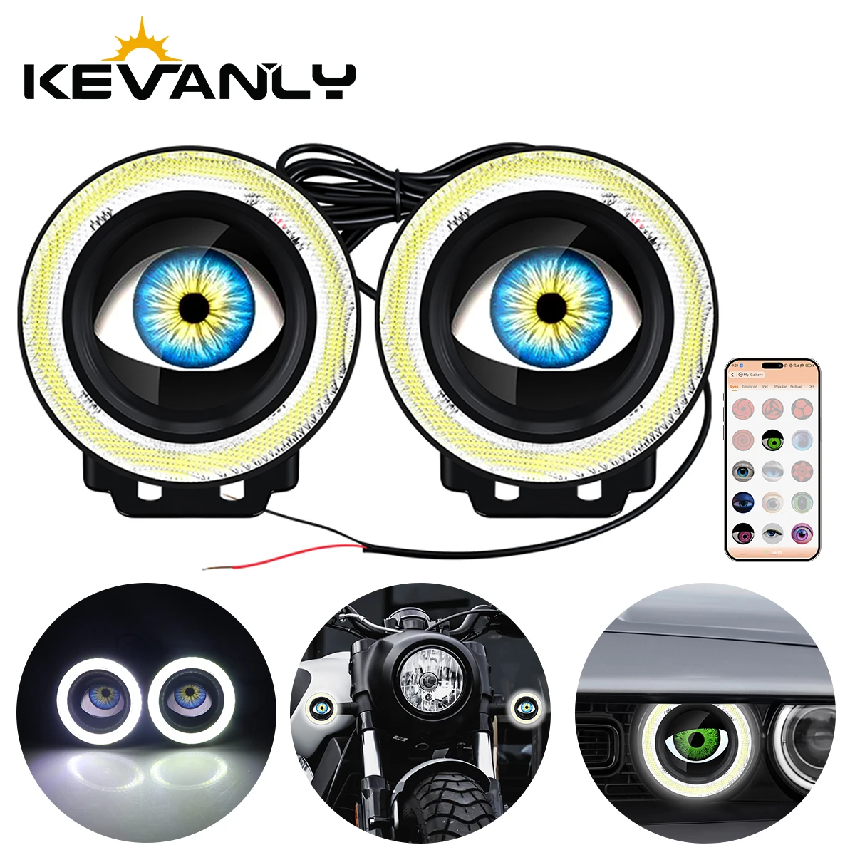 

1 пара 3,5 "ангельские глазки светодиодные противотуманные фары 3D линзы мотоцикл вспомогательные фары прожекторы динамические глаза дьявола украшения приложение/дистанционное управление