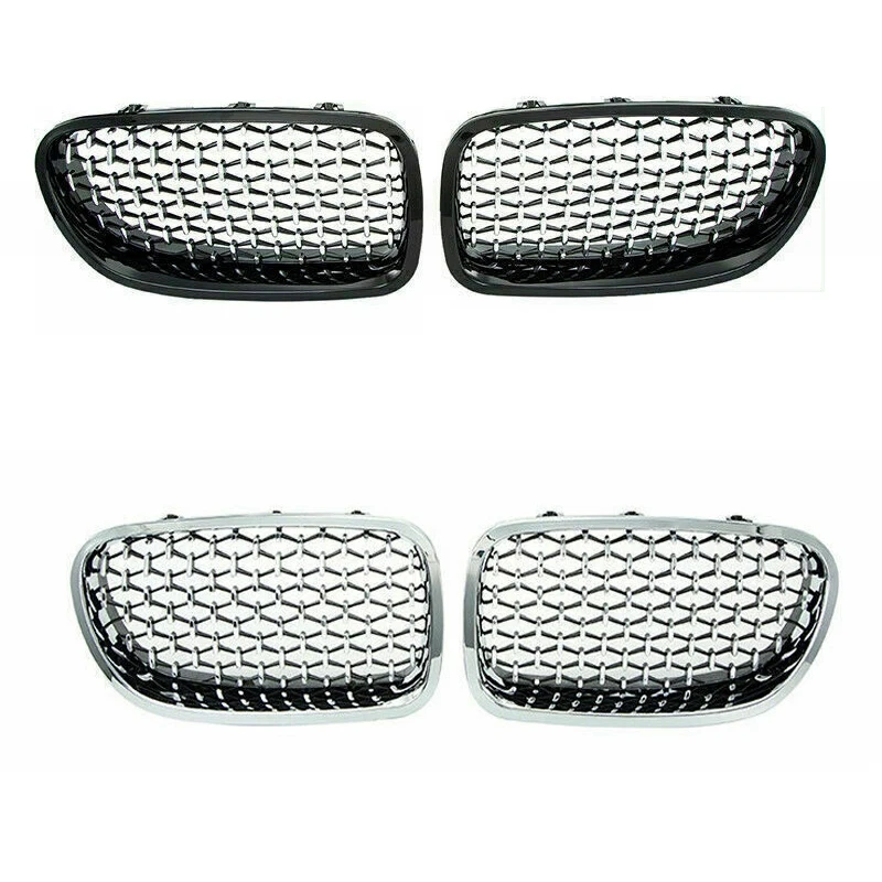 

2PCS Car Front Bumper Diamond Kidney Grilles Grille For-BMW 5 Series F10 F11 520I 528I 2010-2016, Black+Silver & Silver