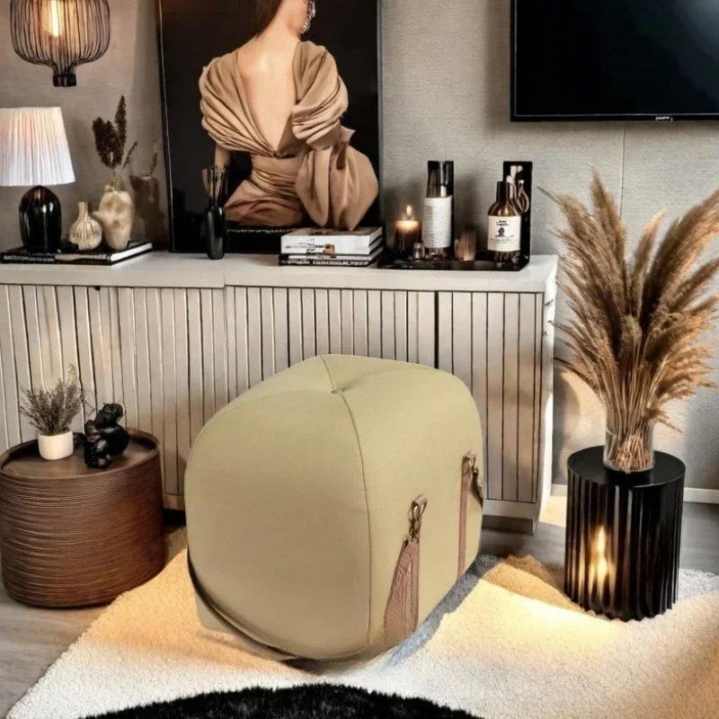 Vintage fabric round dressing stool living room low stool portable pedal stool