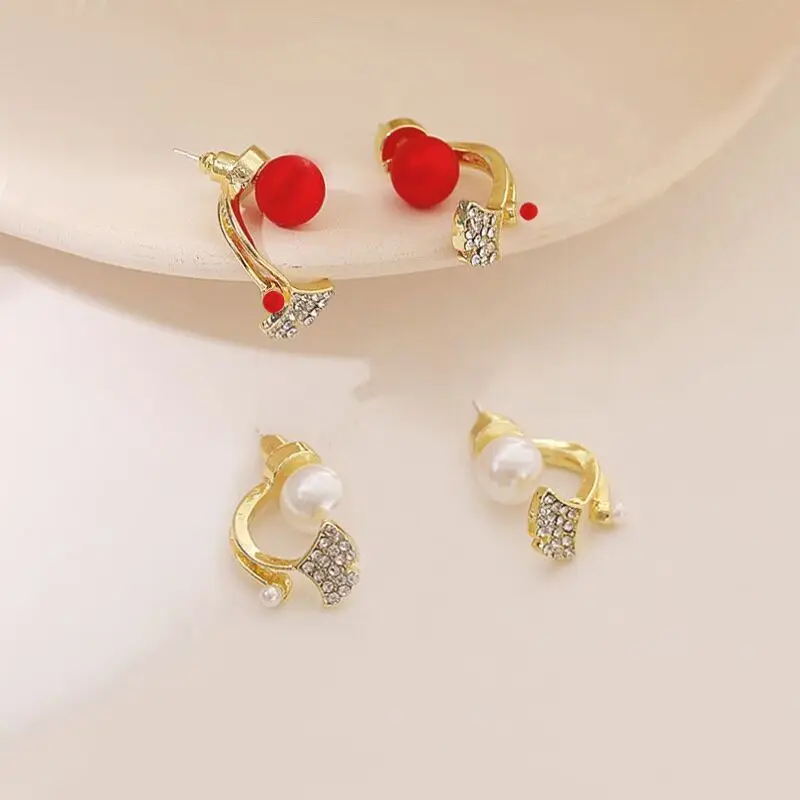 تقليد اللؤلؤ الجنكة بيلوبا يترك كريستال منحني الظهر شنق آخر وأقراط اثنين في واحد Brincos مجوهرات عيد ميلاد فتاة هدية