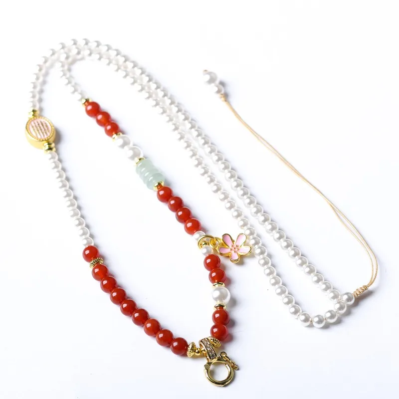 

Handwoven Southern Red Agate Versatile Pendant Cord New Chinese Style Pearl Shell Jewelry Cord Gifts