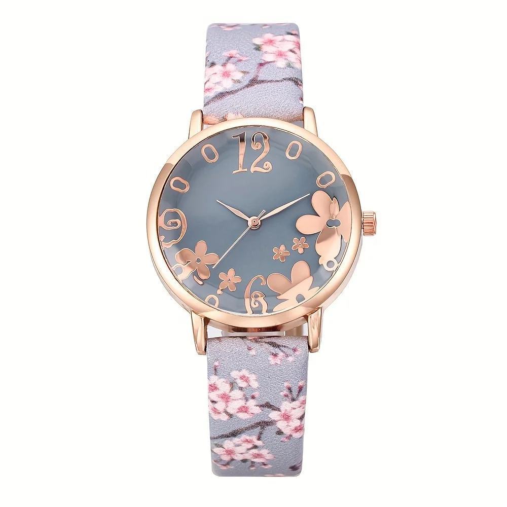 Women\'s Watch Elegant Flower Quartz Watch Casual Fashion Analog PU Leather Wrist Watch Gift For Mom Her