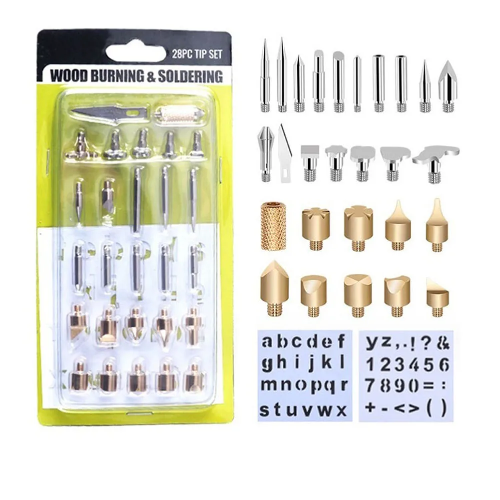 

28pcs Electric Soldering Iron Tips Head Wood Burning Pen Art Leather Engraving Pyrography Welding & Soldering Tools