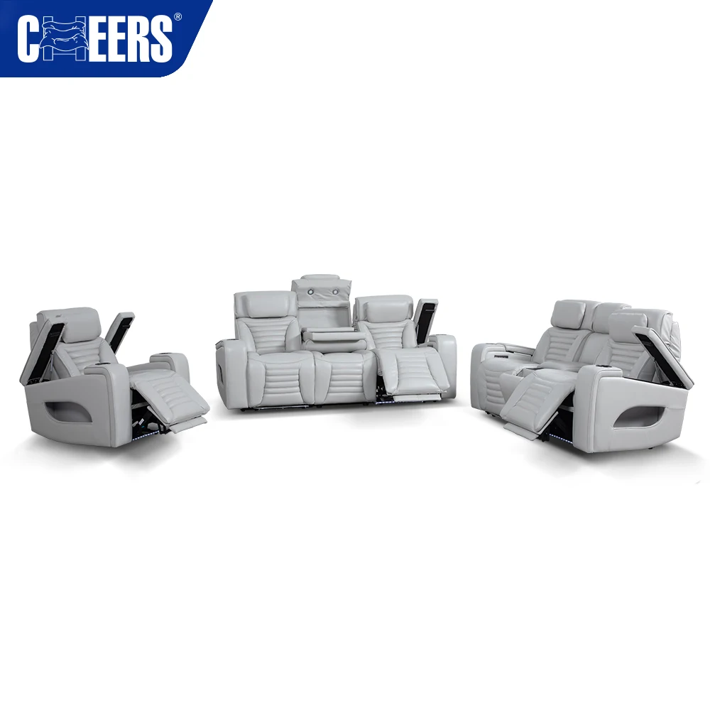 Multifunction Luxury Genuine Leather Electric Reclining Sofa Set Living Room Furniture With Storage