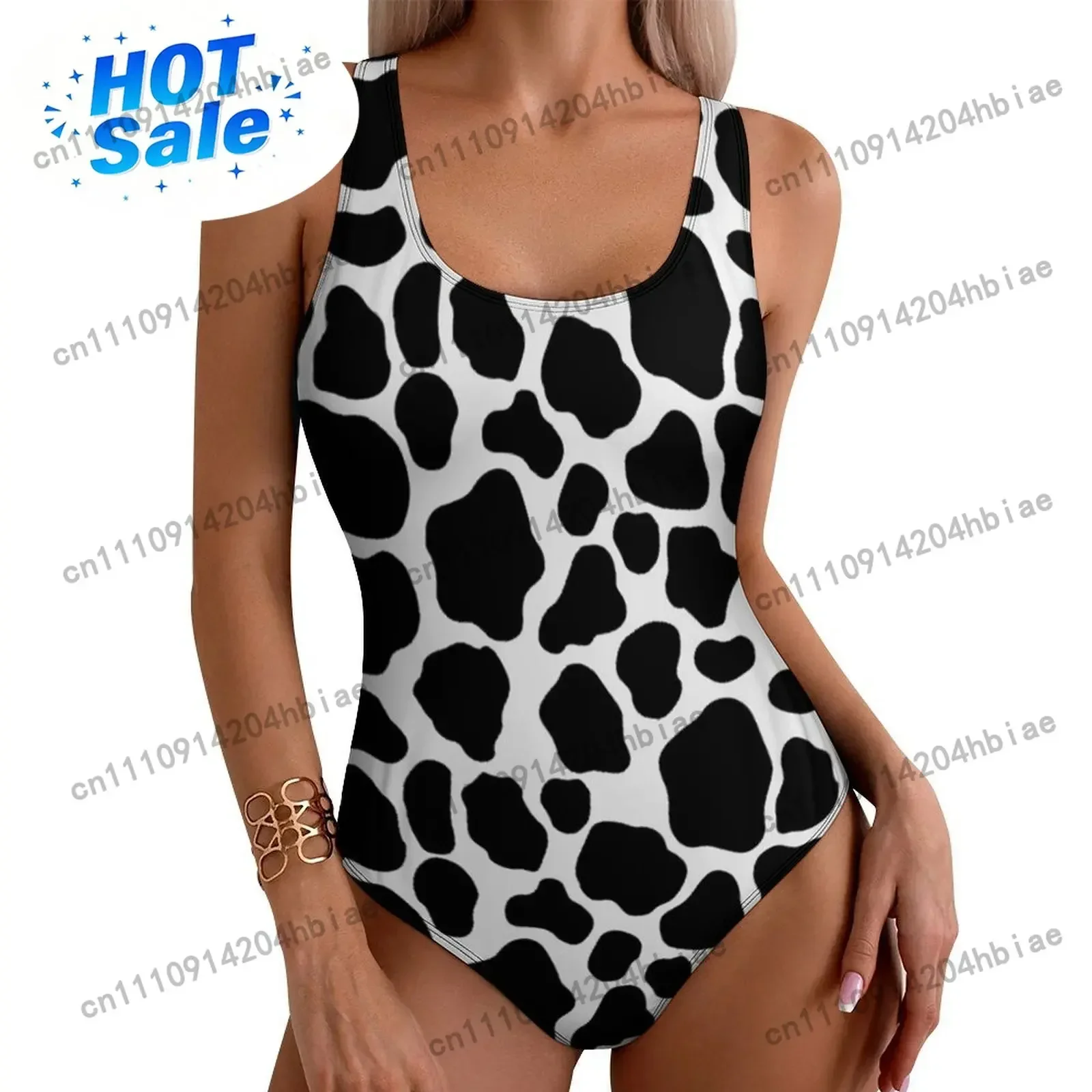 Black And White Cow Print Swimsuit Sexy Cow Pattern Spots Animal  Swimwear Push Up Bodysuit Holiday Pool Monokini