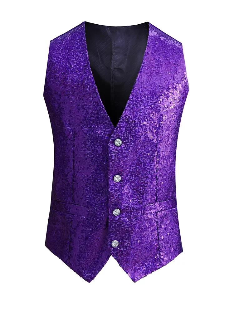 

2024 Men's Singer Sequined Vest Stage Performance Host Casual Vest